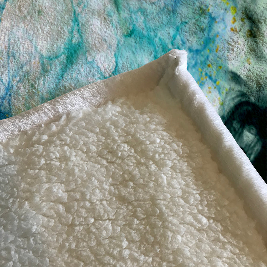 Teal Ink Wash Abstract Texture Fleece Sherpa Blanket