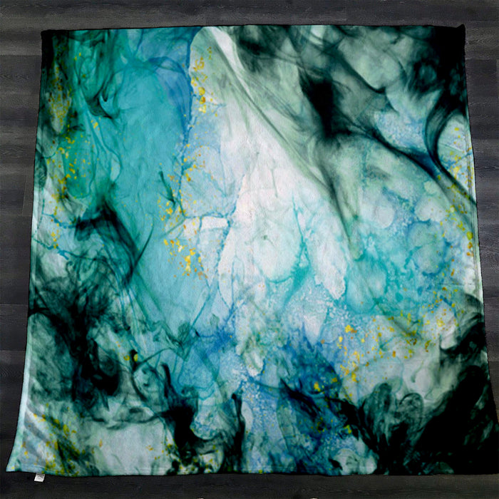 Teal Ink Wash Abstract Texture Fleece Sherpa Blanket
