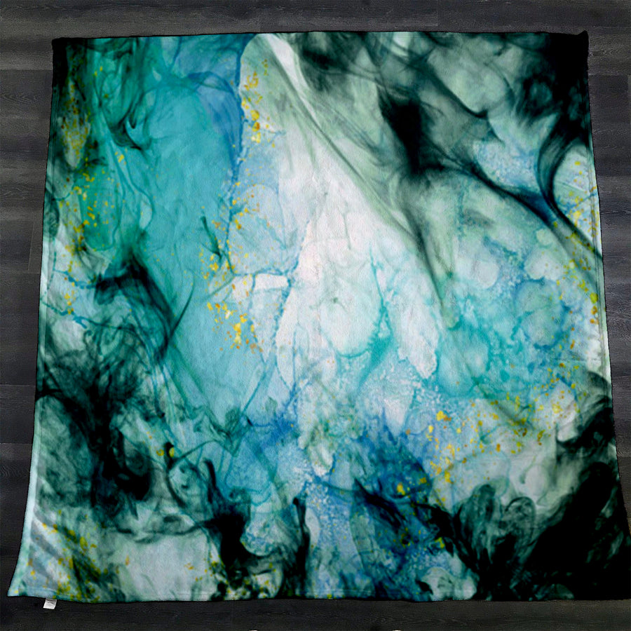 Teal Ink Wash Abstract Texture Fleece Sherpa Blanket
