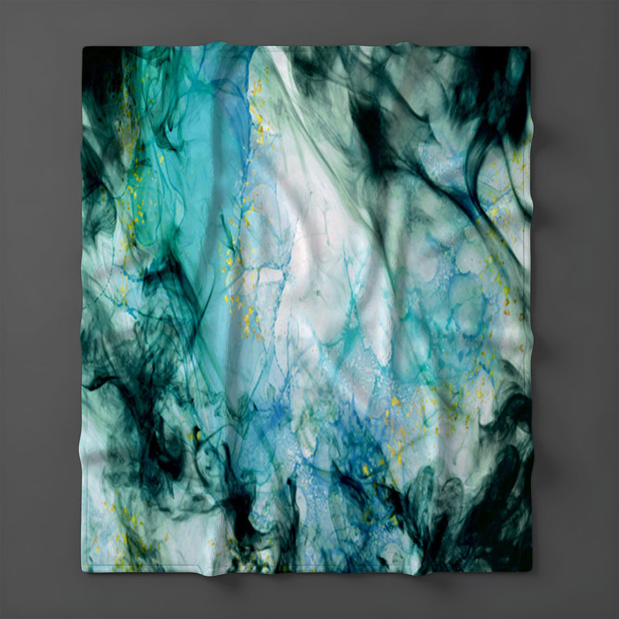 Teal Ink Wash Abstract Texture Fleece Sherpa Blanket