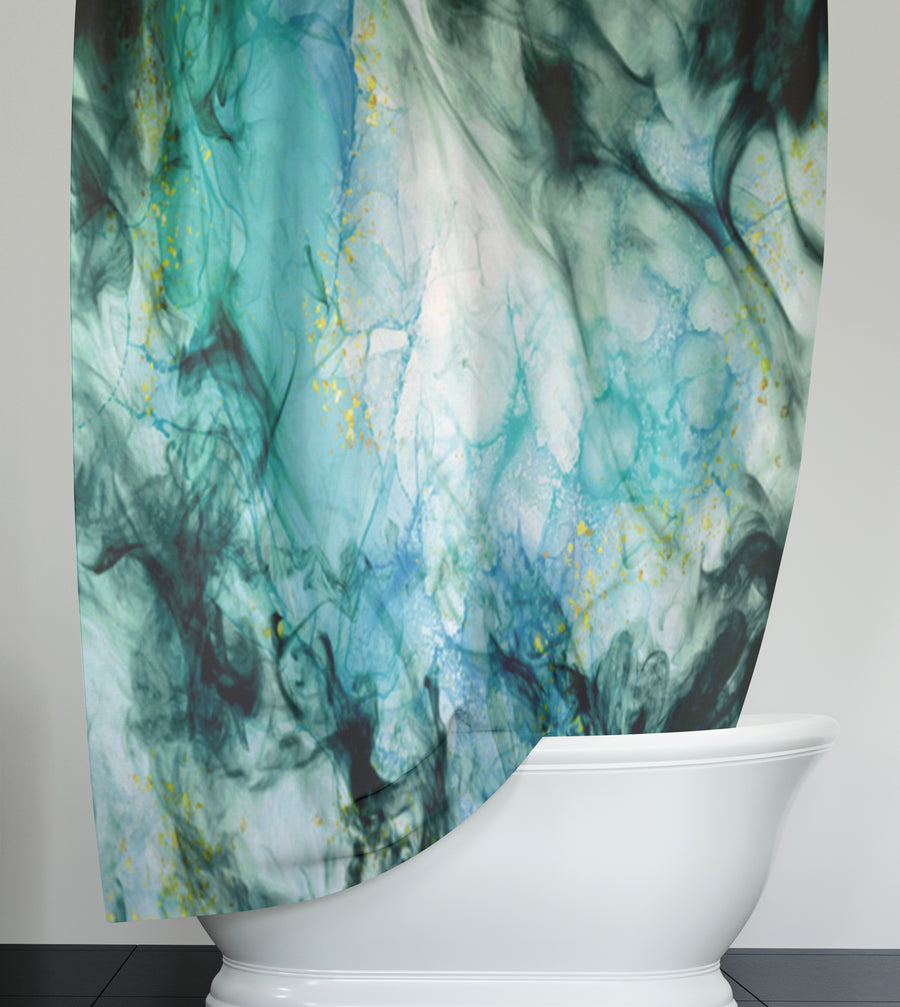 Teal Ink Wash Abstract Texture Shower Curtain