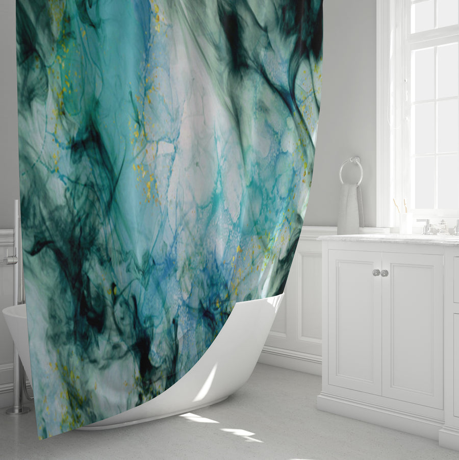 Teal Ink Wash Abstract Texture Shower Curtain