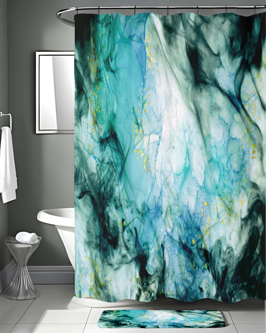 Teal Ink Wash Abstract Texture Shower Curtain