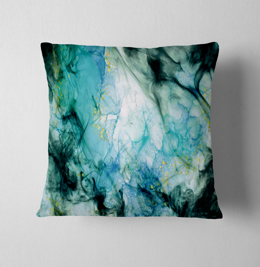 Teal Ink Wash Abstract Texture Throw Pillow Cover