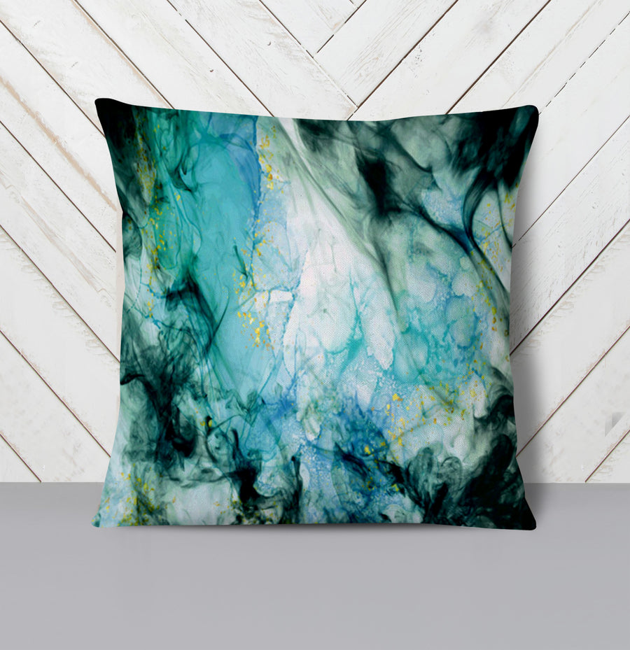 Teal Ink Wash Abstract Texture Throw Pillow Cover