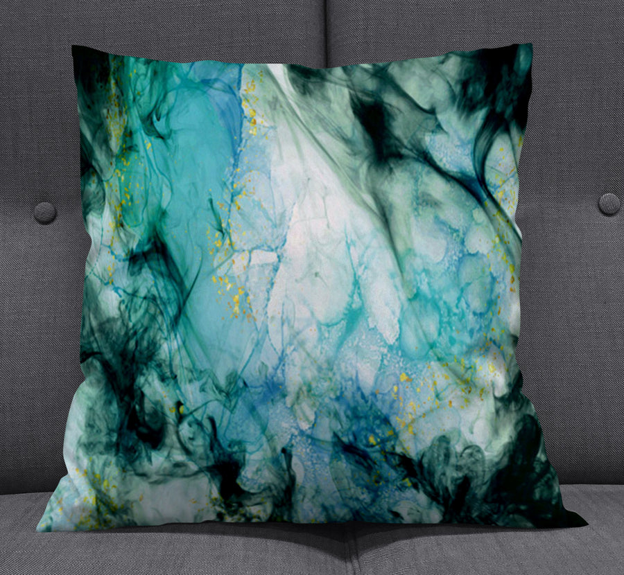 Teal Ink Wash Abstract Texture Throw Pillow Cover