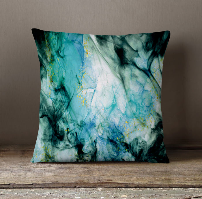 Teal Ink Wash Abstract Texture Throw Pillow Cover