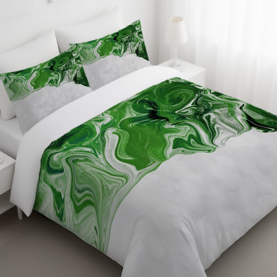 Green Fluid Marble Edge Pattern Duvet Cover