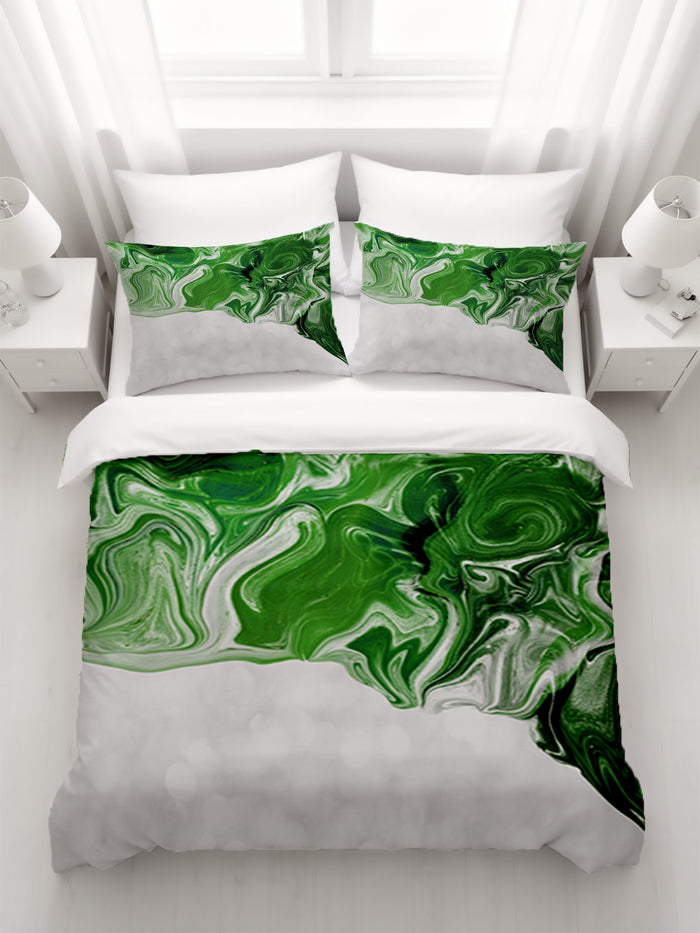 Green Fluid Marble Edge Pattern Duvet Cover