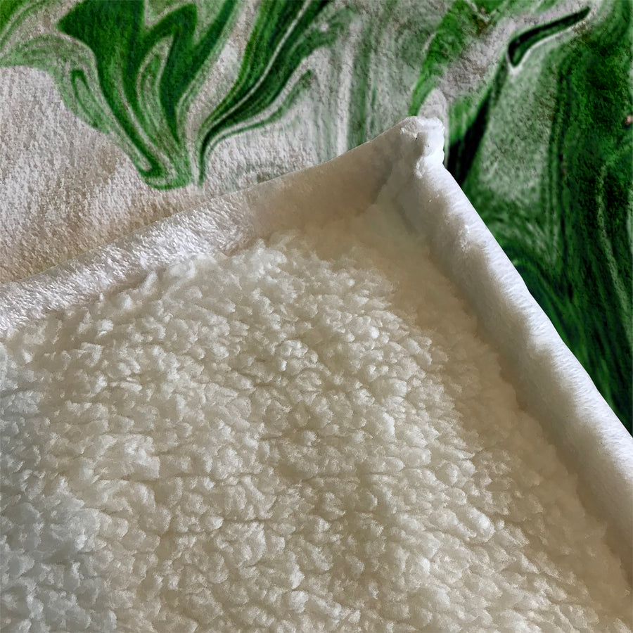 Green Fluid Marble Edge Pattern Fleece Sherpa Blanket
