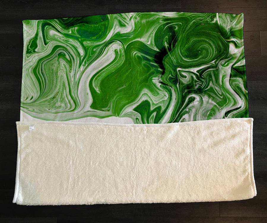 Green Fluid Marble Edge Pattern Fleece Sherpa Blanket