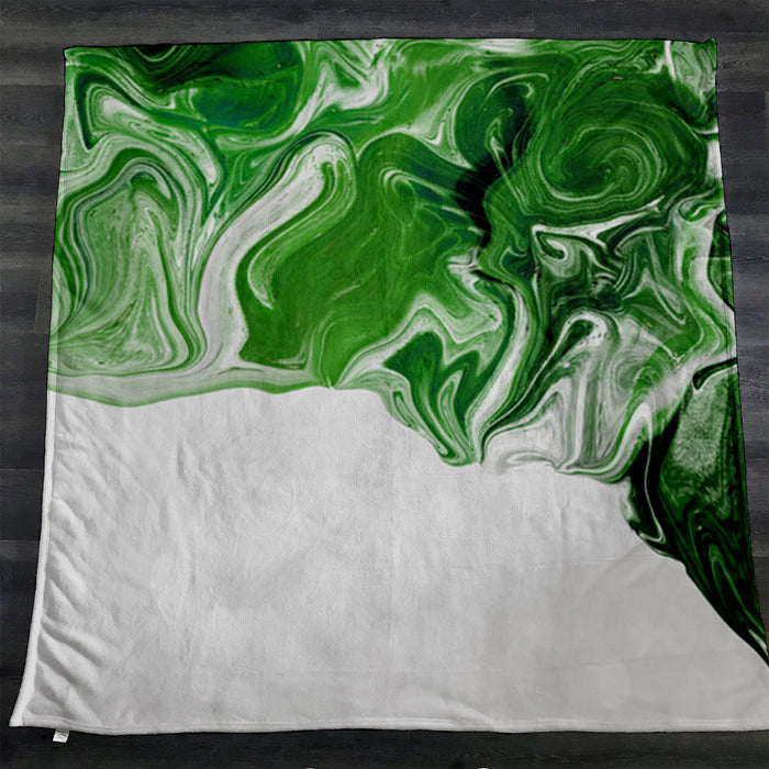 Green Fluid Marble Edge Pattern Fleece Sherpa Blanket