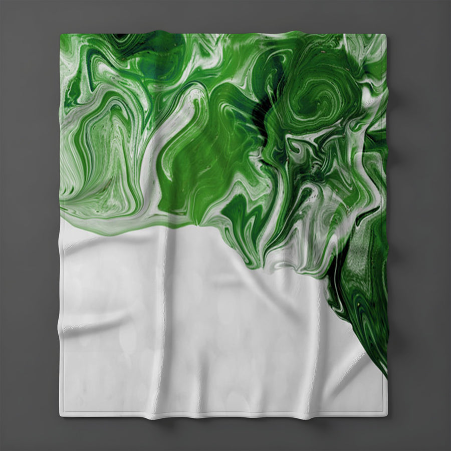 Green Fluid Marble Edge Pattern Fleece Sherpa Blanket