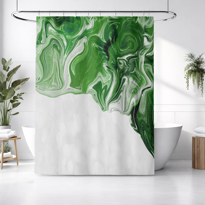 Green Fluid Marble Edge Pattern Shower Curtain
