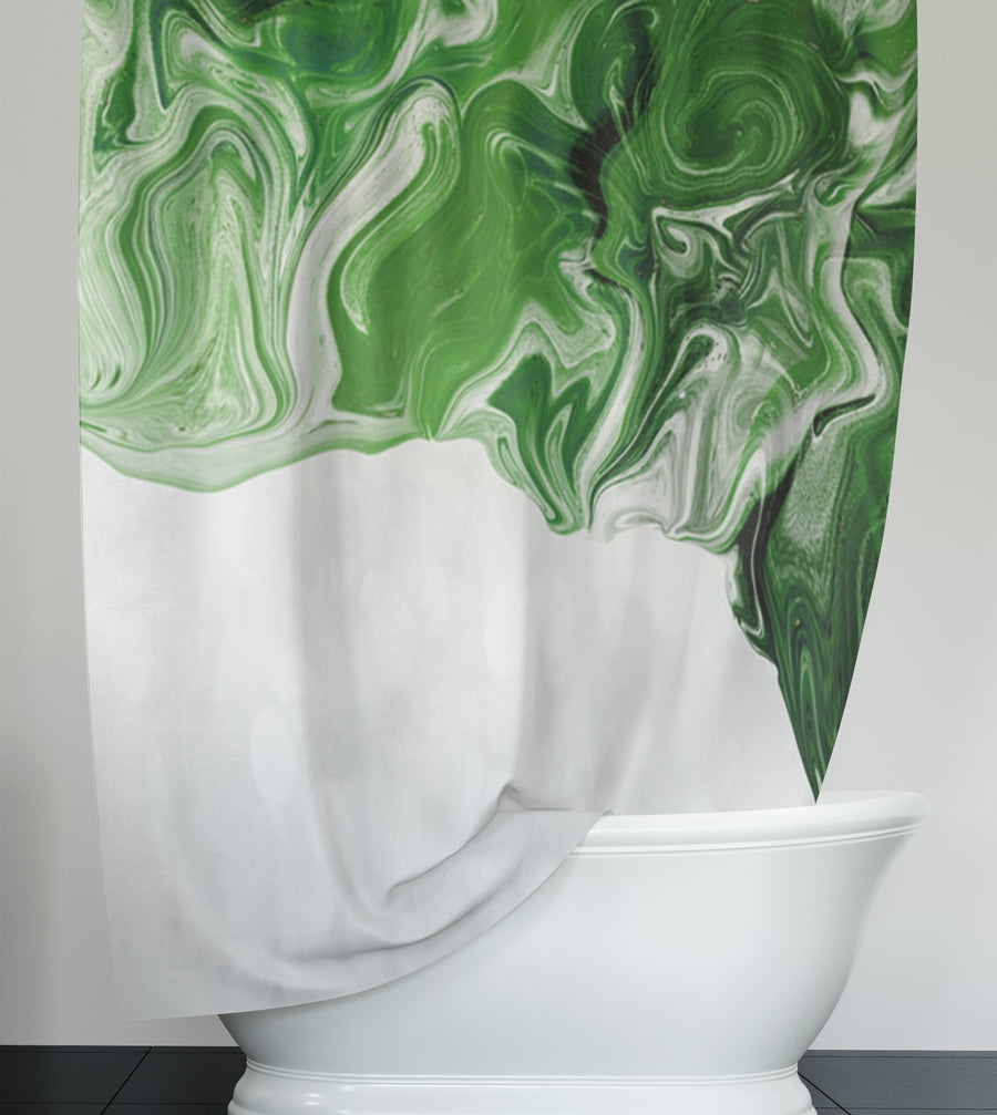Green Fluid Marble Edge Pattern Shower Curtain