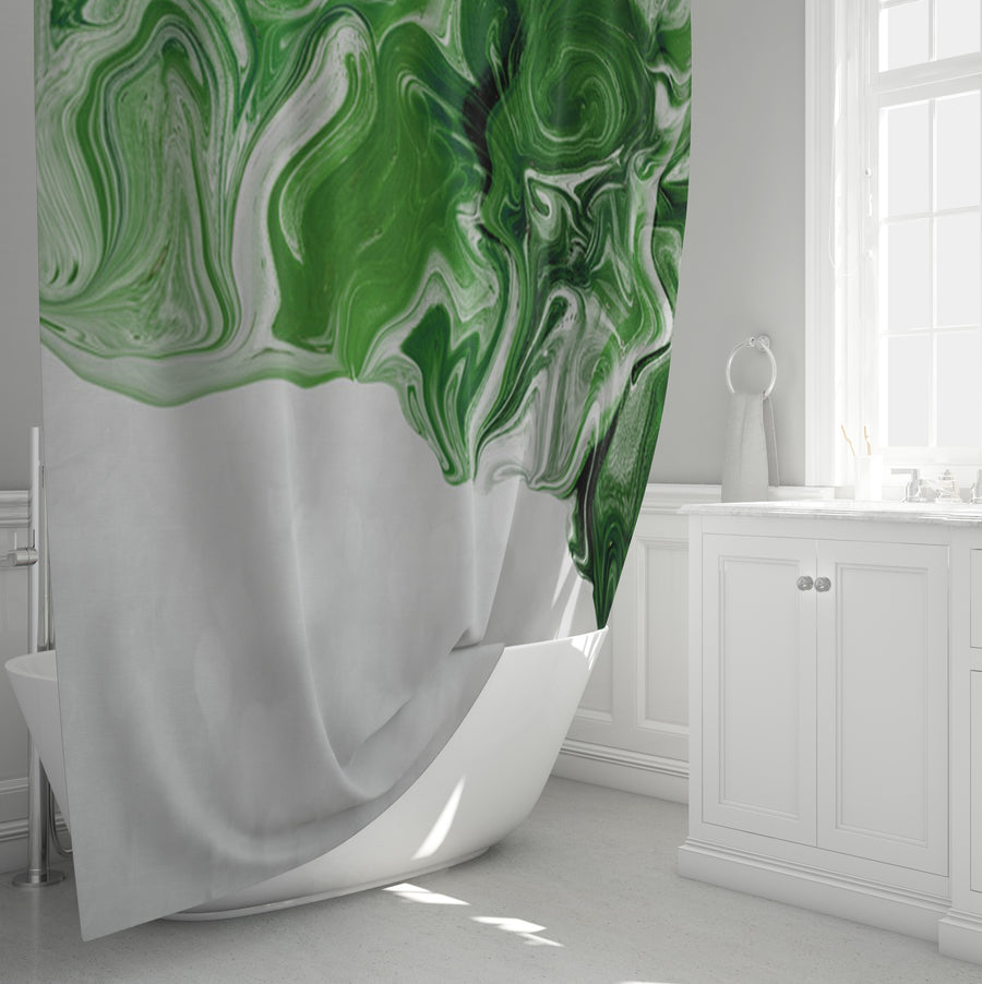 Green Fluid Marble Edge Pattern Shower Curtain