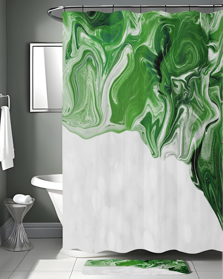 Green Fluid Marble Edge Pattern Shower Curtain