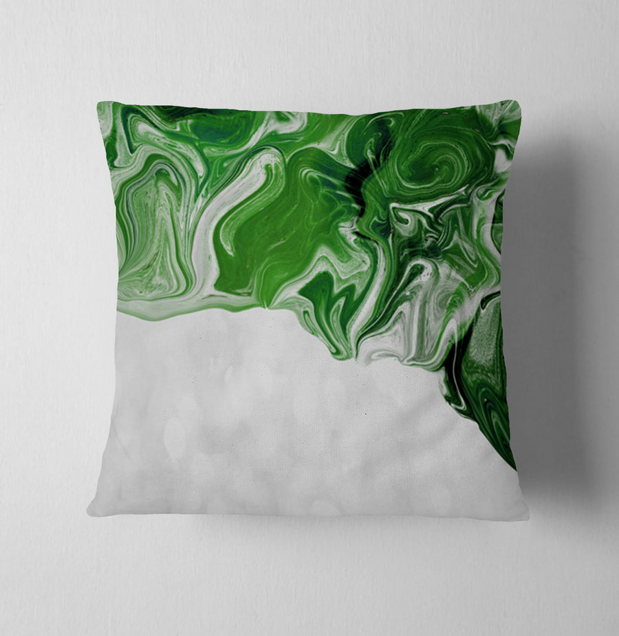 Green Fluid Marble Edge Pattern Throw Pillow Cover