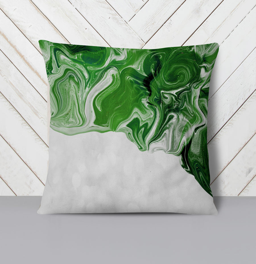 Green Fluid Marble Edge Pattern Throw Pillow Cover