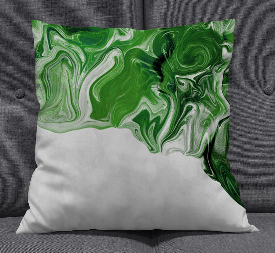 Green Fluid Marble Edge Pattern Throw Pillow Cover