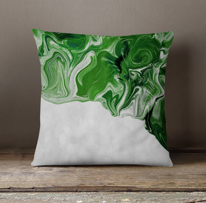 Green Fluid Marble Edge Pattern Throw Pillow Cover