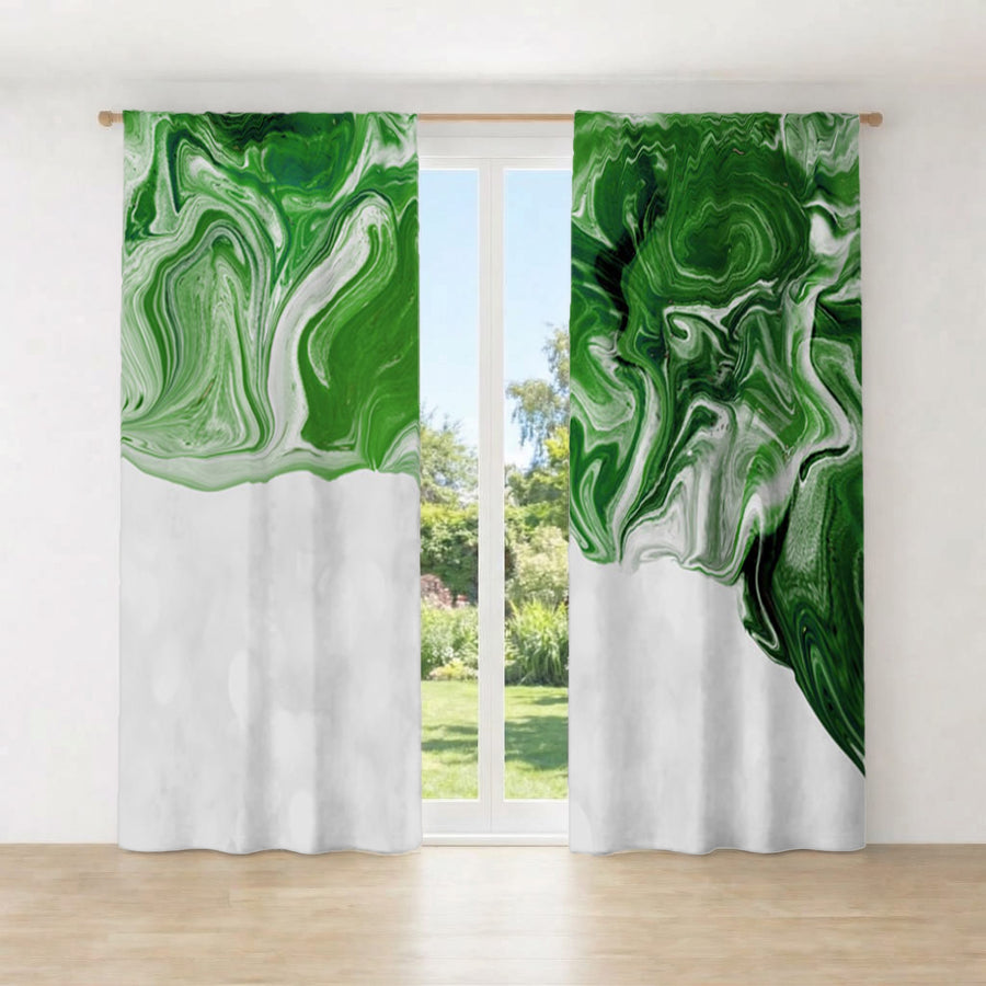 Green Fluid Marble Edge Pattern Window Curtain