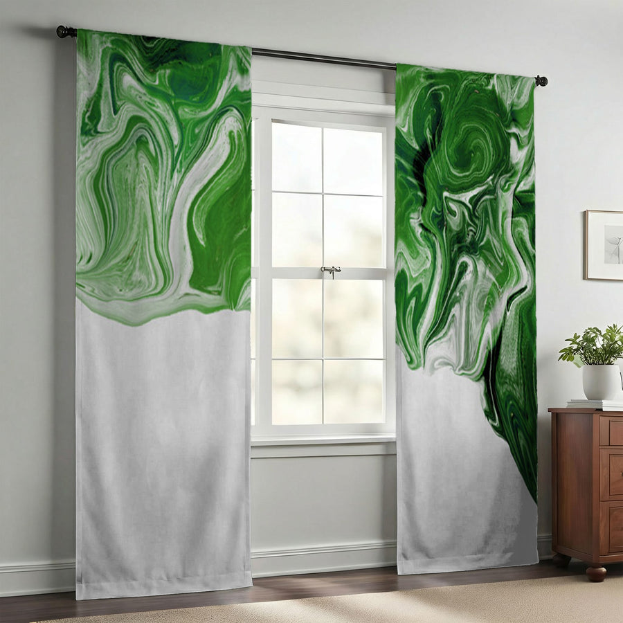 Green Fluid Marble Edge Pattern Window Curtain
