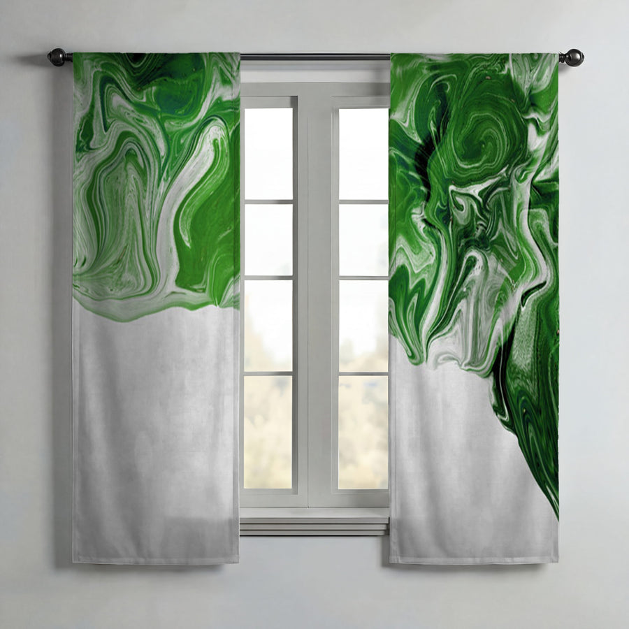 Green Fluid Marble Edge Pattern Window Curtain