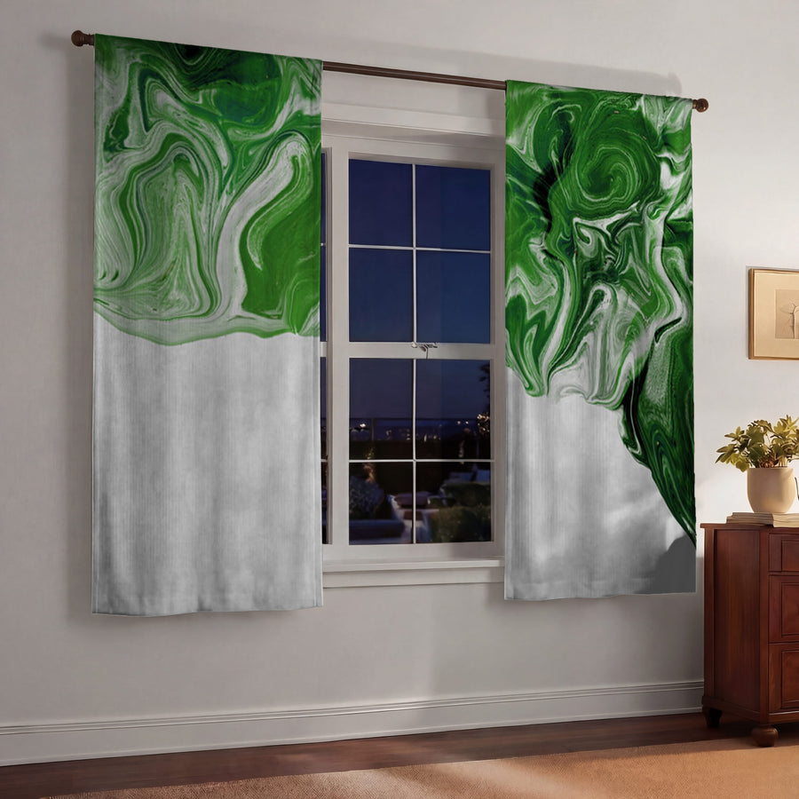 Green Fluid Marble Edge Pattern Window Curtain