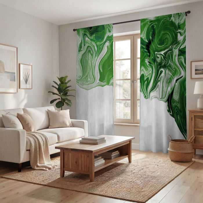 Green Fluid Marble Edge Pattern Window Curtain
