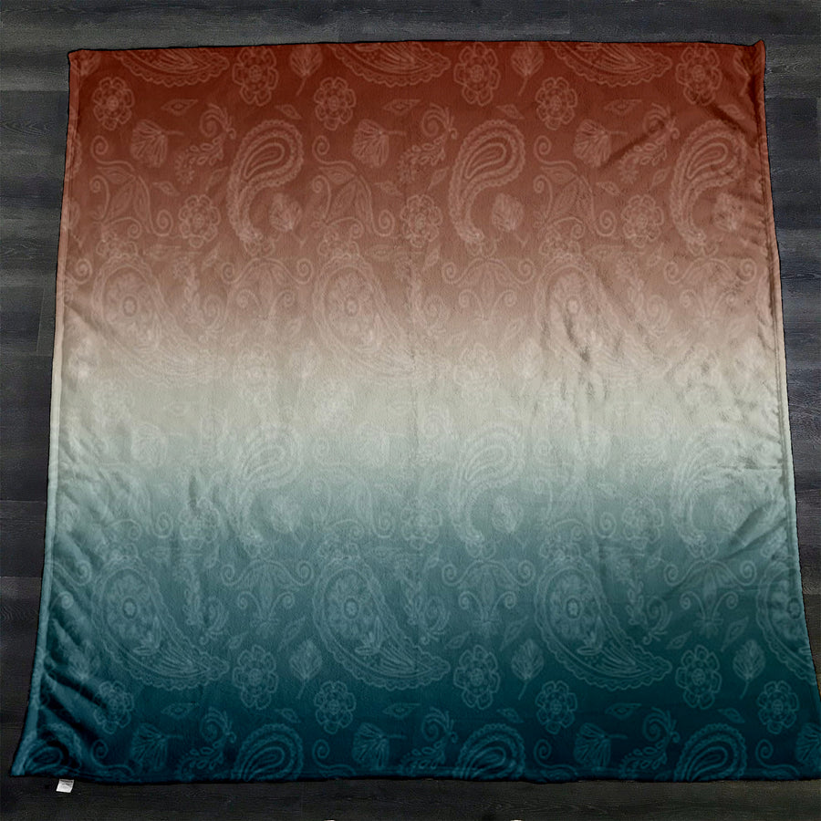 Southwestern Paisley Gradient Fleece Sherpa Blanket