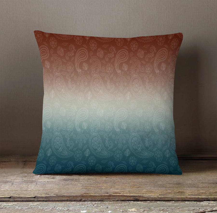 Southwestern Paisley Gradient Throw Pillow Cover