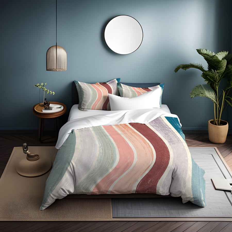 Neutral Wavy Stripe Flow Pattern Duvet Cover