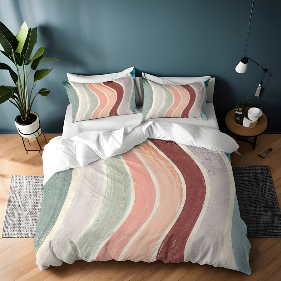 Neutral Wavy Stripe Flow Pattern Duvet Cover