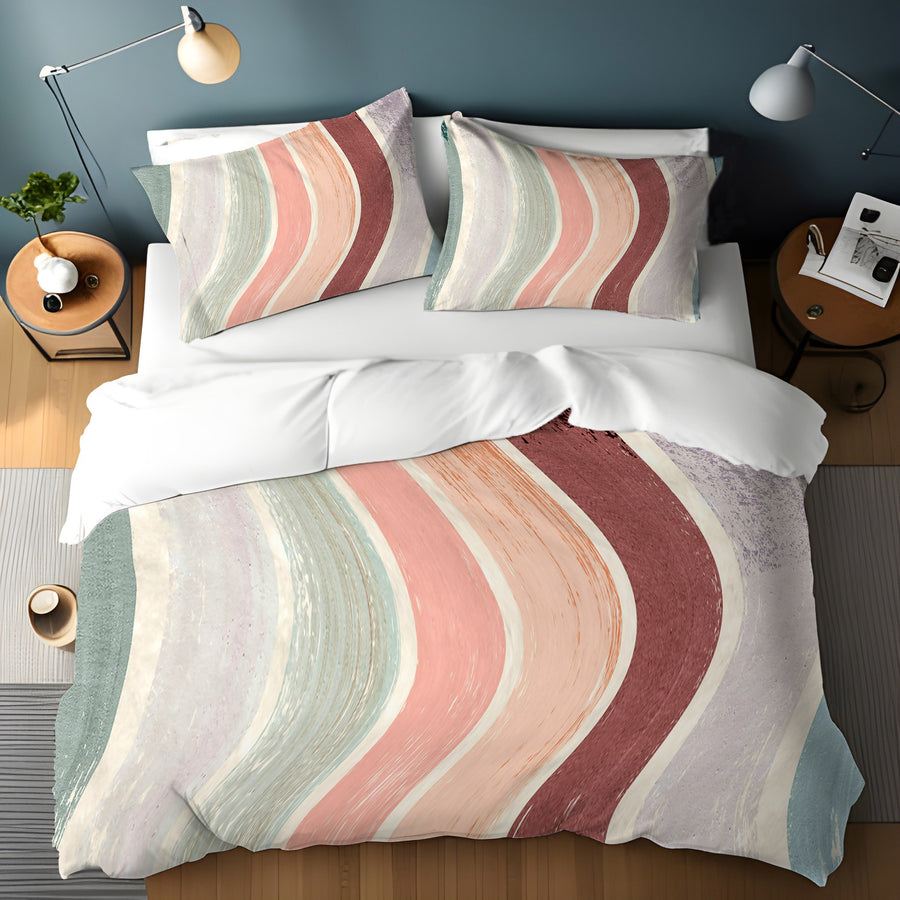 Neutral Wavy Stripe Flow Pattern Duvet Cover
