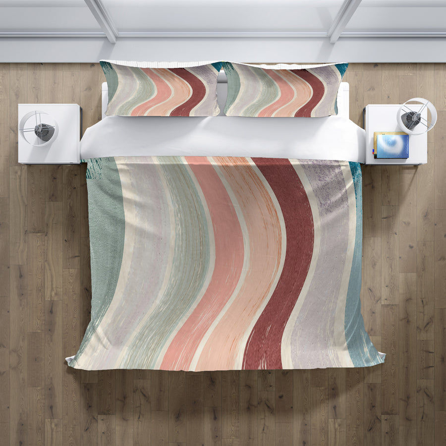 Neutral Wavy Stripe Flow Pattern Duvet Cover