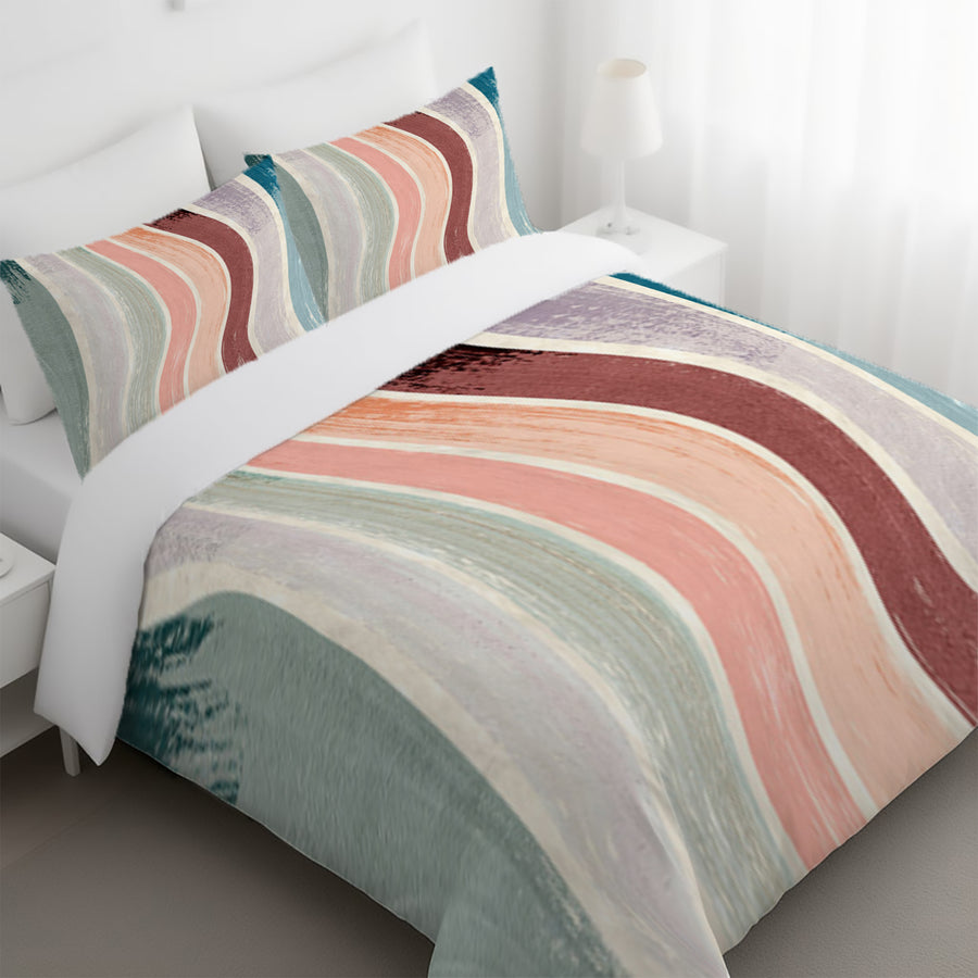 Neutral Wavy Stripe Flow Pattern Duvet Cover