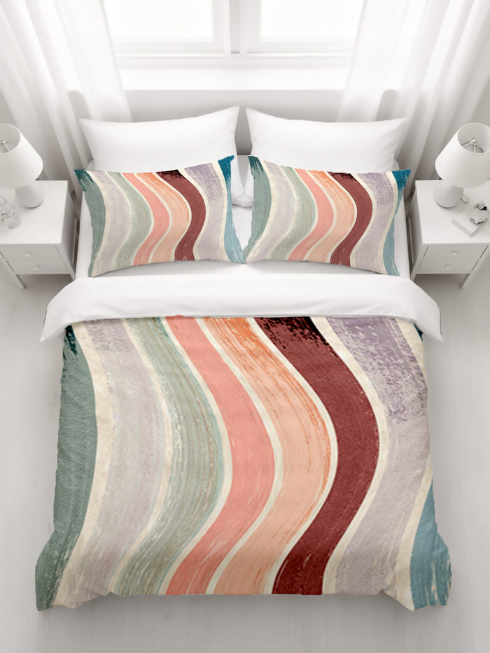 Neutral Wavy Stripe Flow Pattern Duvet Cover