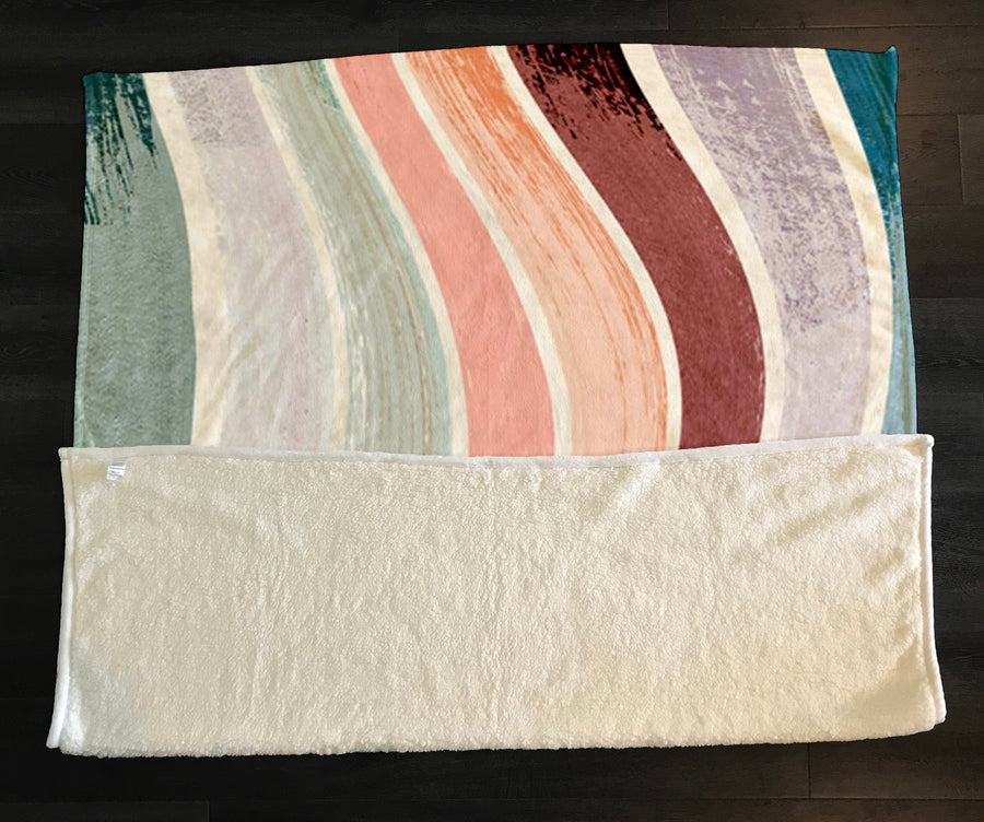 Neutral Wavy Stripe Flow Pattern Fleece Sherpa Blanket