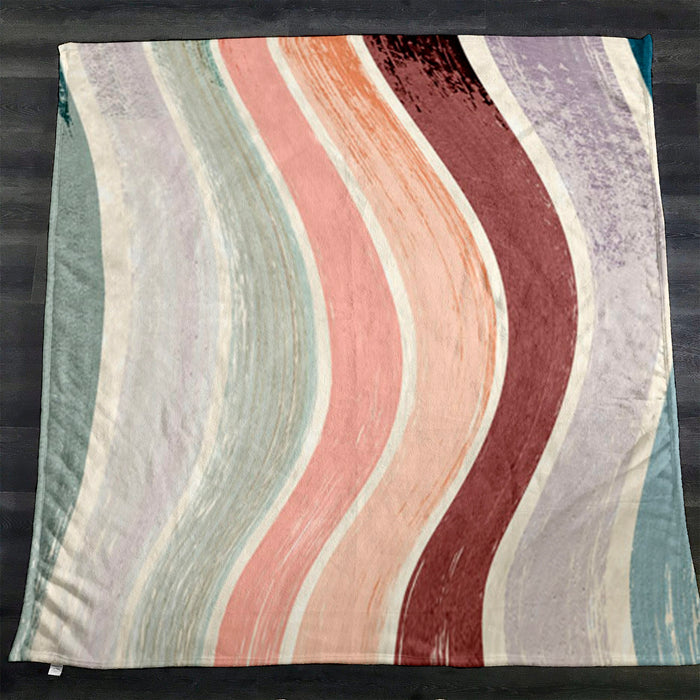 Neutral Wavy Stripe Flow Pattern Fleece Sherpa Blanket