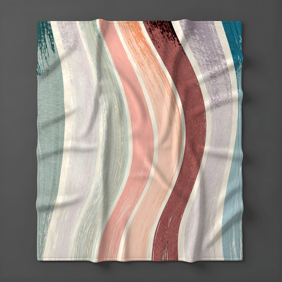 Neutral Wavy Stripe Flow Pattern Fleece Sherpa Blanket