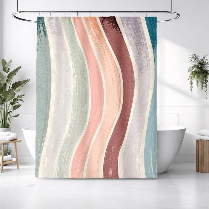 Neutral Wavy Stripe Flow Pattern Shower Curtain