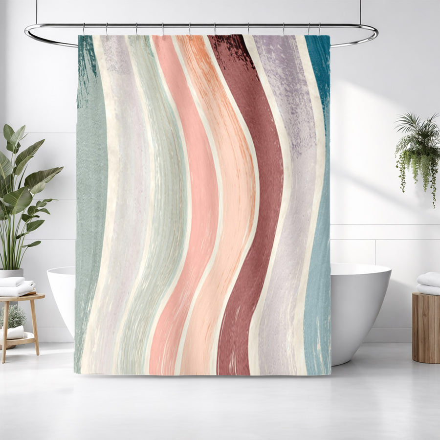 Neutral Wavy Stripe Flow Pattern Shower Curtain