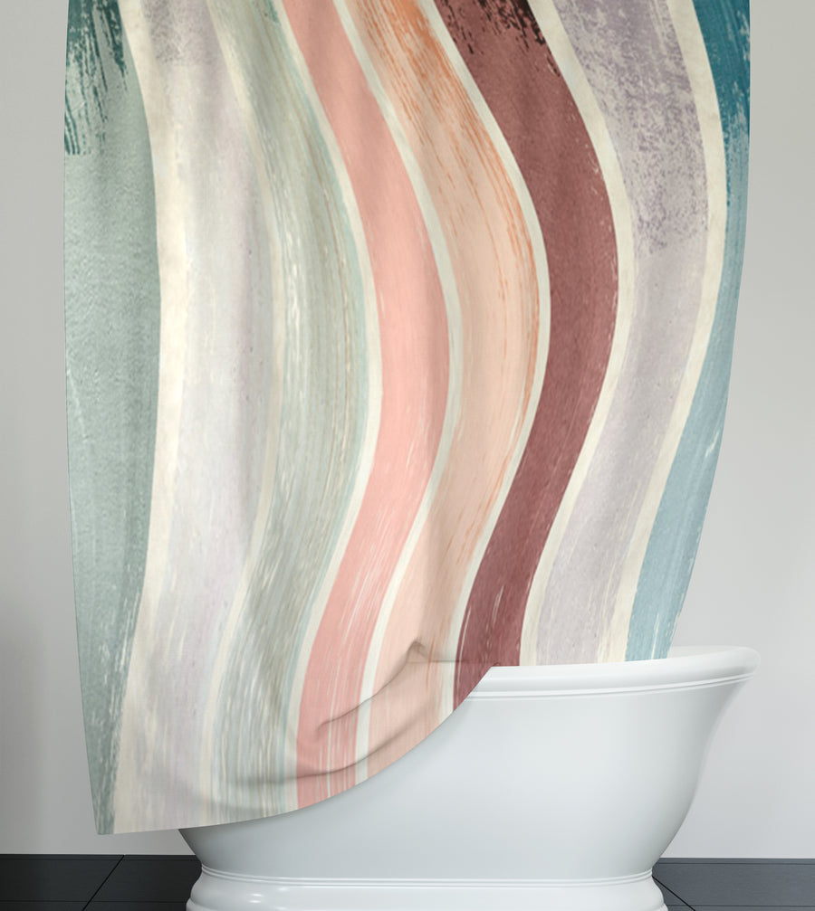 Neutral Wavy Stripe Flow Pattern Shower Curtain