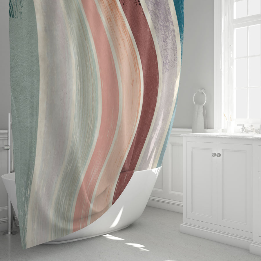Neutral Wavy Stripe Flow Pattern Shower Curtain
