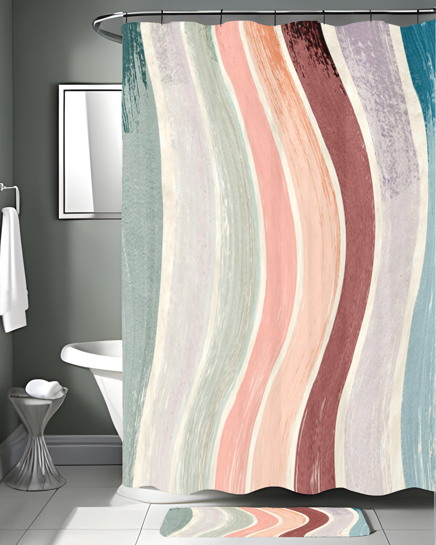 Neutral Wavy Stripe Flow Pattern Shower Curtain