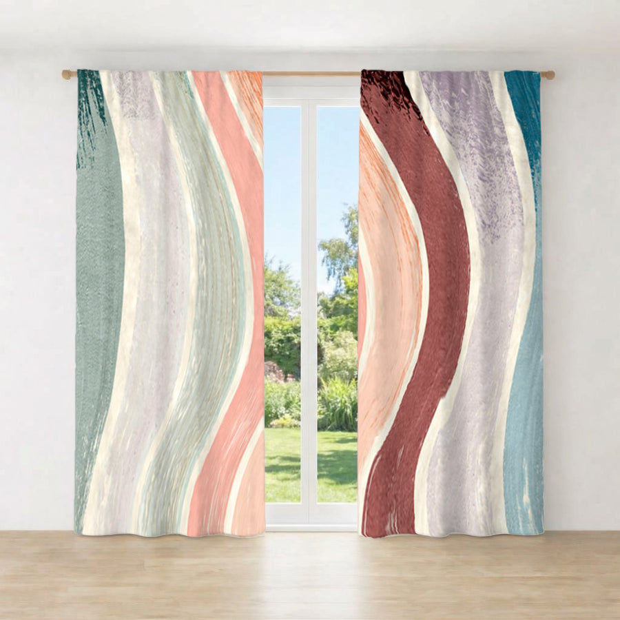Neutral Wavy Stripe Flow Pattern Window Curtains