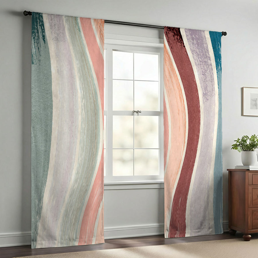 Neutral Wavy Stripe Flow Pattern Window Curtains