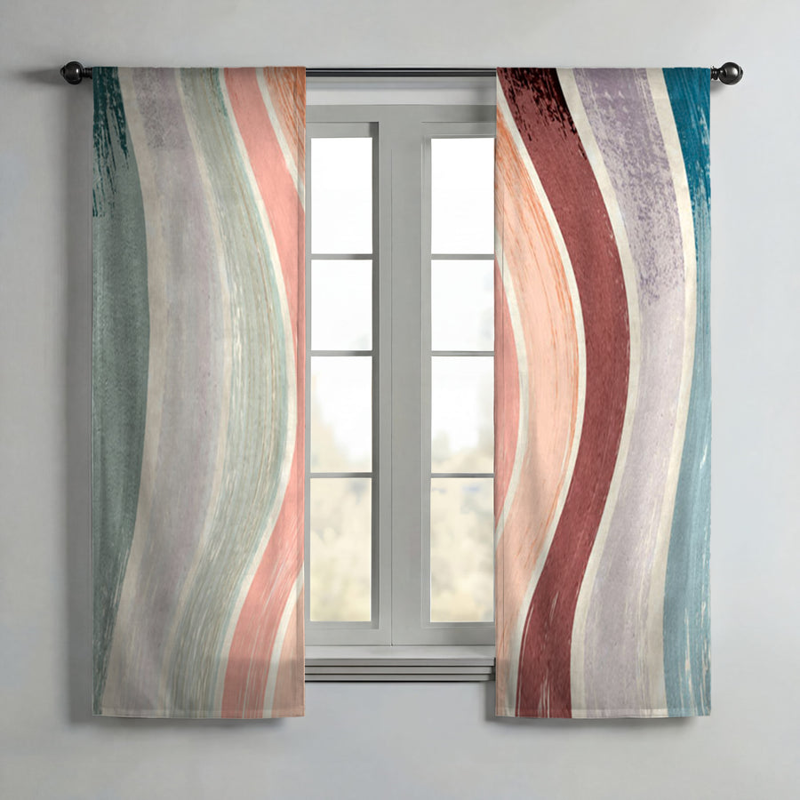 Neutral Wavy Stripe Flow Pattern Window Curtains