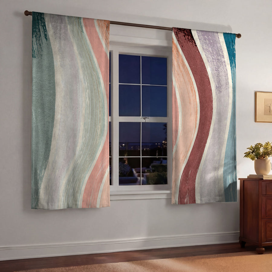 Neutral Wavy Stripe Flow Pattern Window Curtains